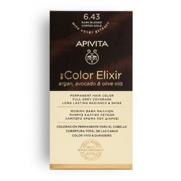 Apivita My Color Elixir Kit Βαφή Μαλλιών No 6.43 Ξανθό Σκούρο Χάλκινο Μελί